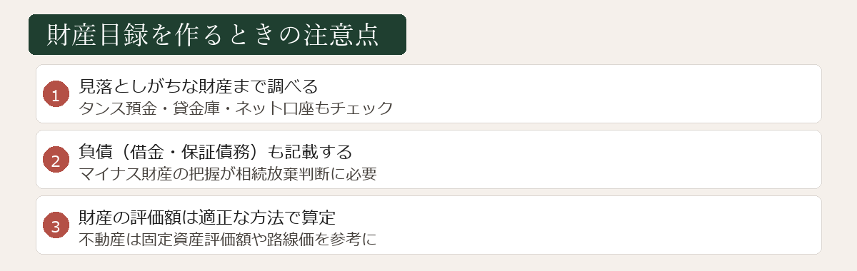 財産目録を作るときの注意点図