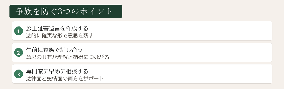 争族を防ぐ3つのポイント図