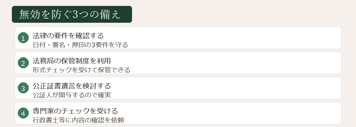 方式不備を防ぐ3つの備え図