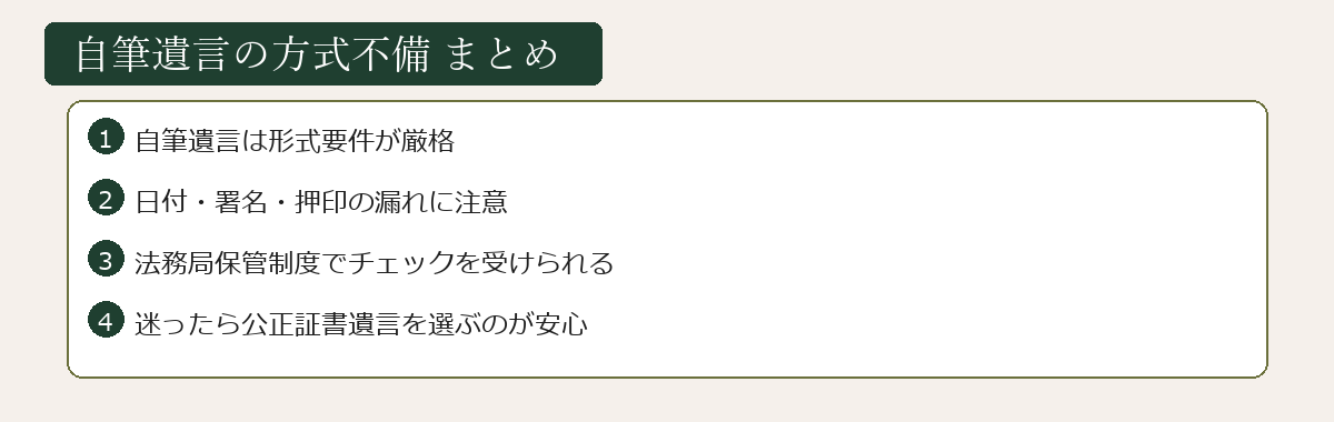 自筆遺言方式不備まとめ図