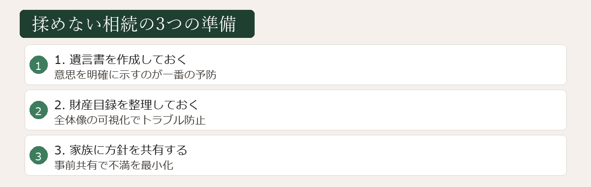 揉めない相続の3つの準備図