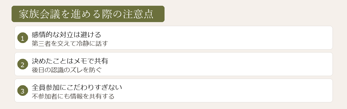 家族会議を進める際の注意点図