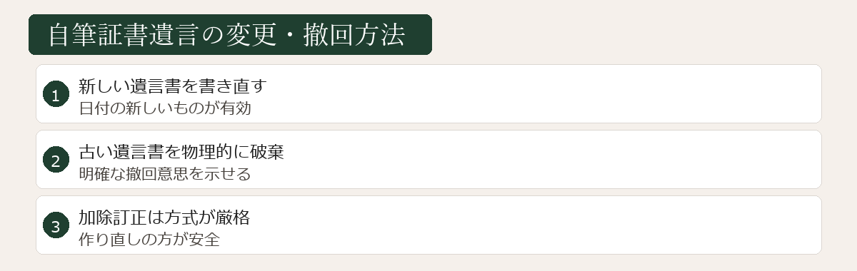 自筆証書遺言の変更撤回方法の図解