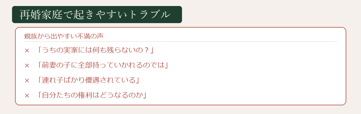 再婚家庭で起きやすいトラブル図
