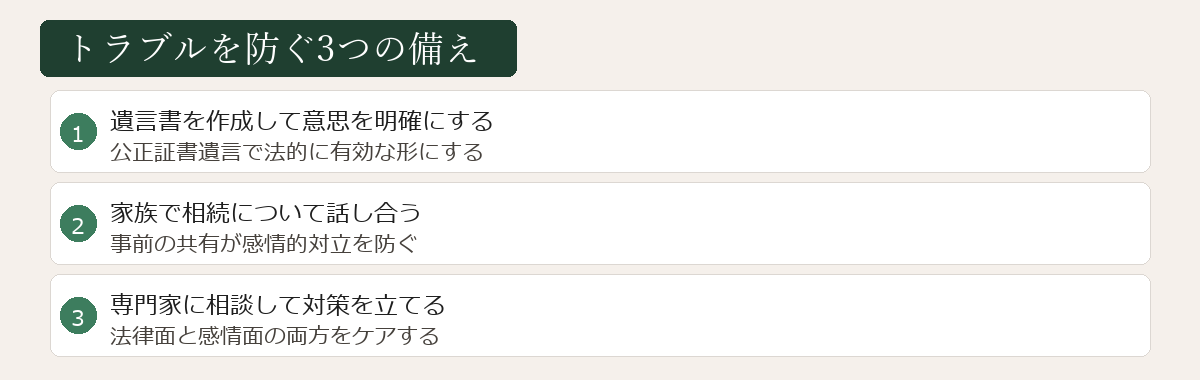 トラブルを防ぐ3つの備え図