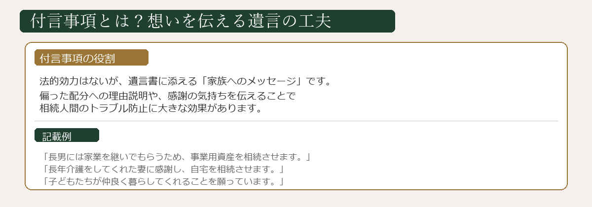付言事項の役割と記載例の図解