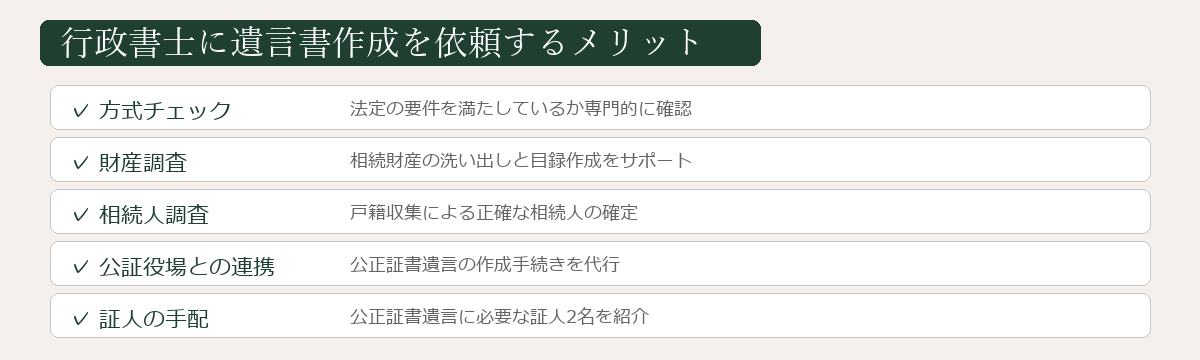 専門家に遺言書作成を依頼するメリット図