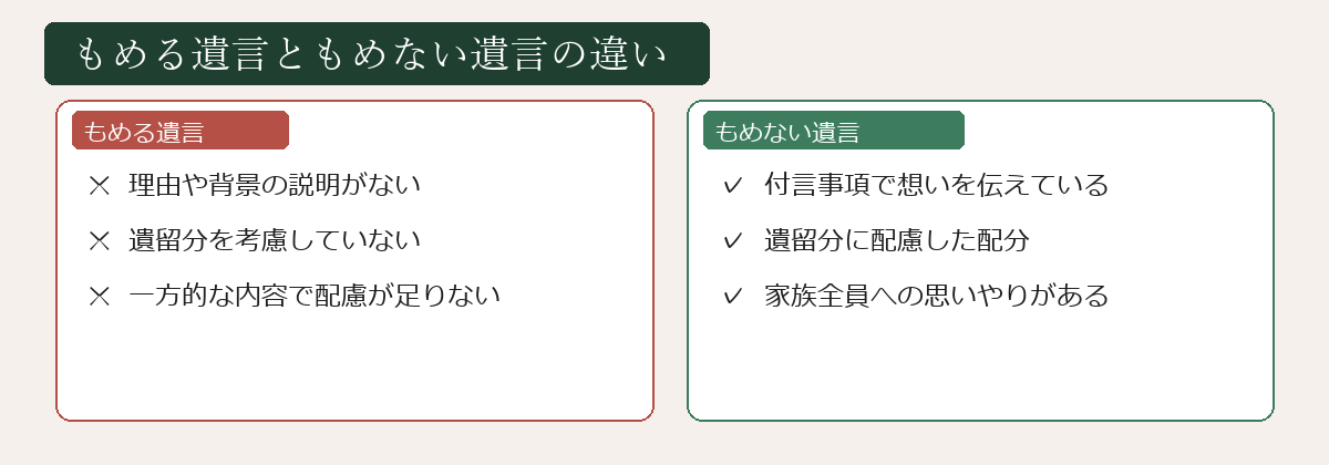 もめる遺言ともめない遺言の違い比較図