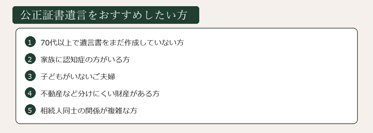 公正証書遺言をおすすめしたい方の一覧図