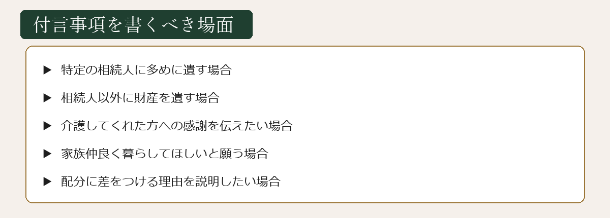 付言事項を書くべき場面の一覧図
