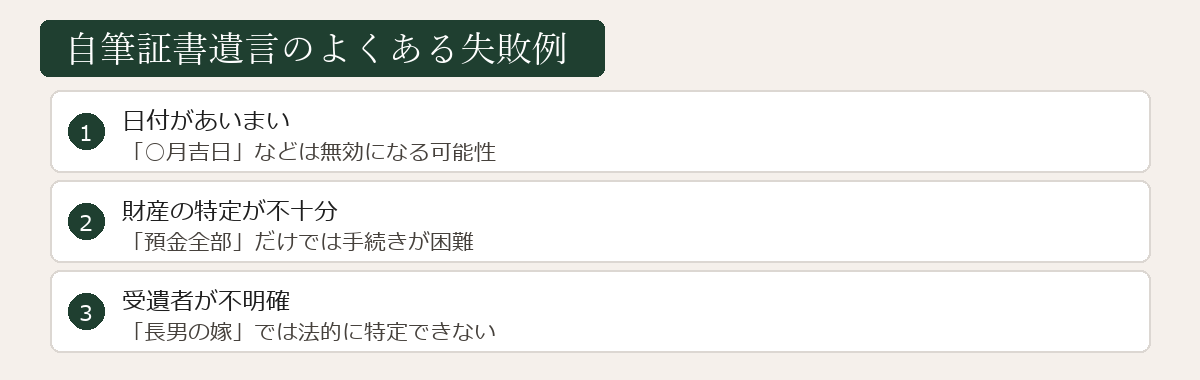 自筆証書遺言のよくある失敗例の図解