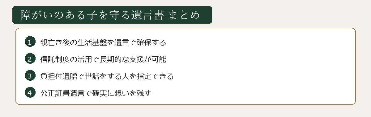 障がいのある子を守る遺言書まとめ図