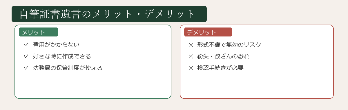 自筆証書遺言のメリット・デメリット比較図