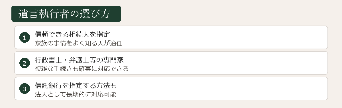 遺言執行者の選び方の図解