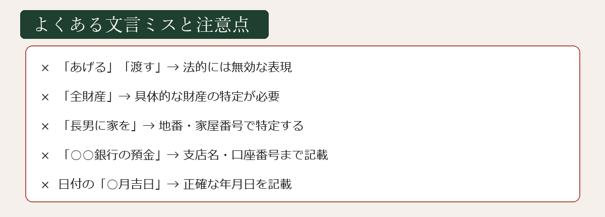 よくある文言ミスと注意点の図解