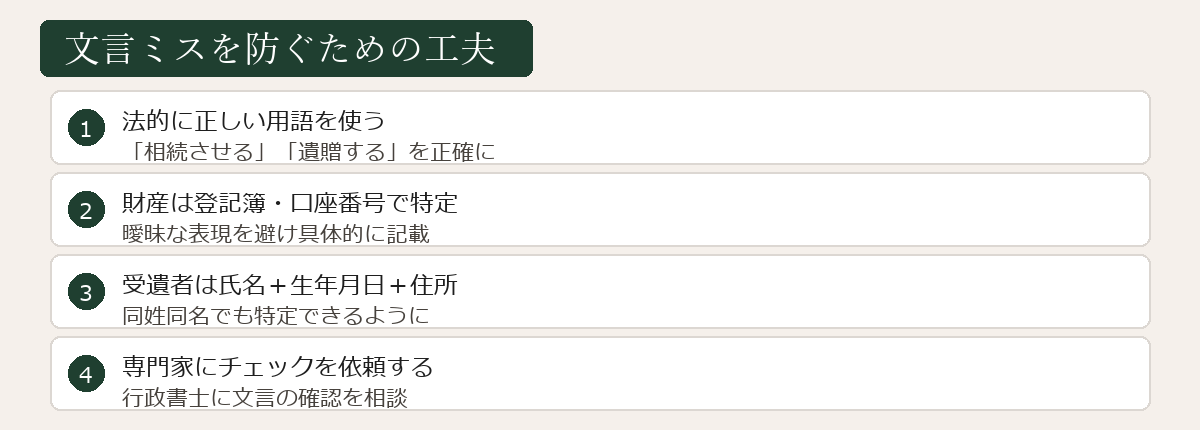 文言ミスを防ぐための工夫の図解