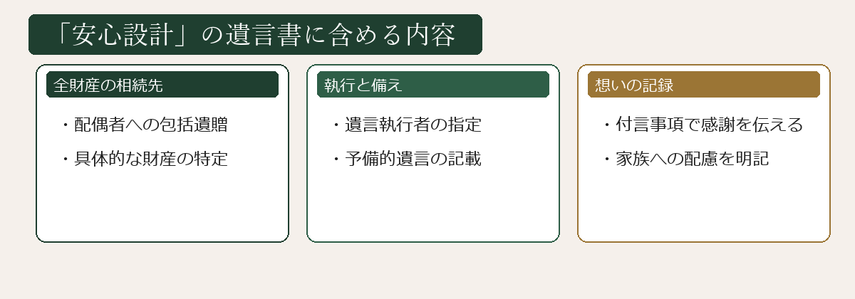 安心設計の遺言書に含める内容の図