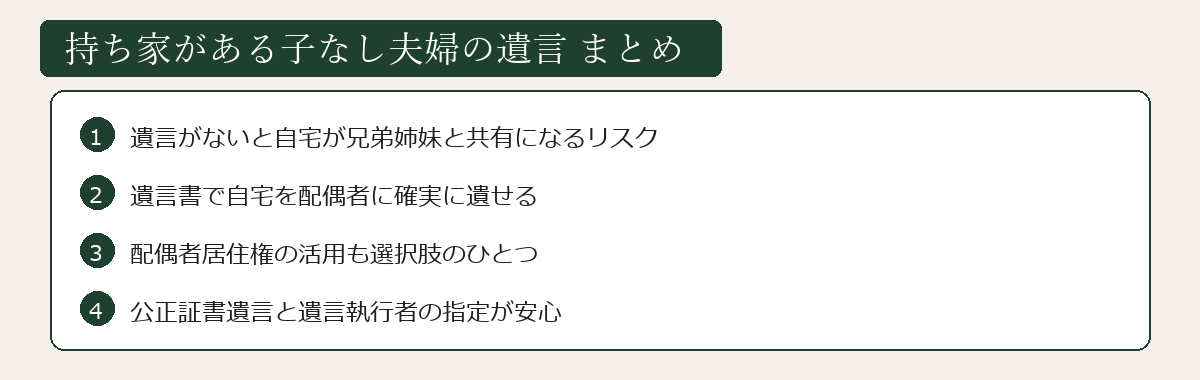 持ち家がある子なし夫婦の遺言まとめ図